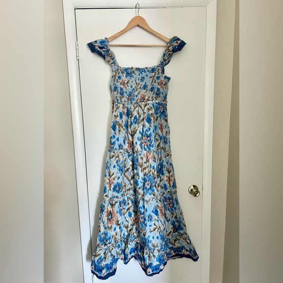 House of Harlow 1960 Zoey 100% Cotton Blue Tiered Maxi Dress - Size Large - Picture 3 of 11